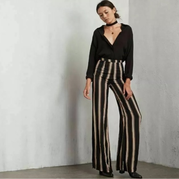 Reformation black cream stripe Testino Jagger high rise waisted Wide Leg pants - Picture 9 of 12